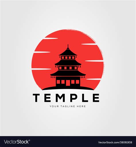 Sunset silhouette pagoda temple logo design Vector Image