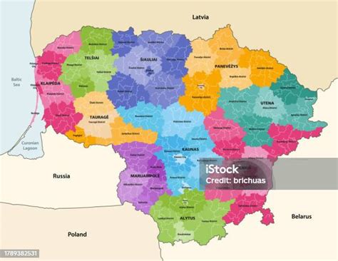 Lithuania Administrative Divisions Vector Map With Neighbouring