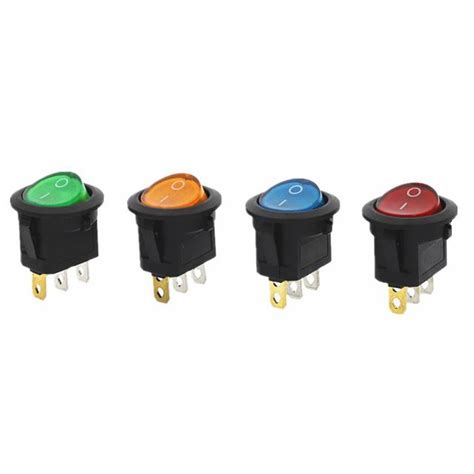 4Pcs KCD1 220V Red Blue Green Yellow Light ON OFF SPST Round Rocker