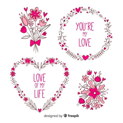 Paquete Floral San Valent N Dibujado A Mano Vector Gratis