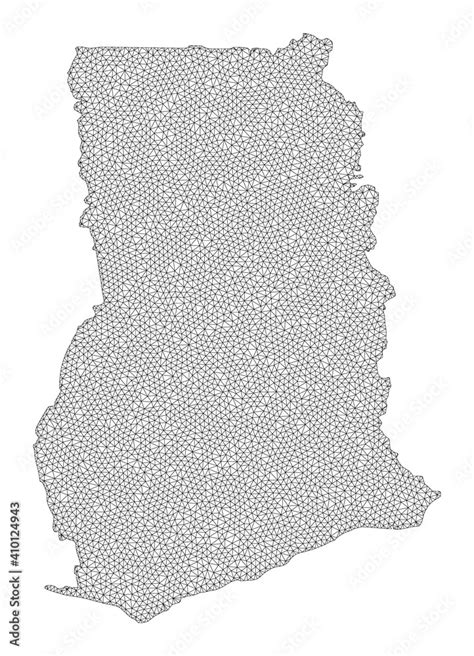 Polygonal Mesh Map Of Ghana In High Detail Resolution Mesh Lines