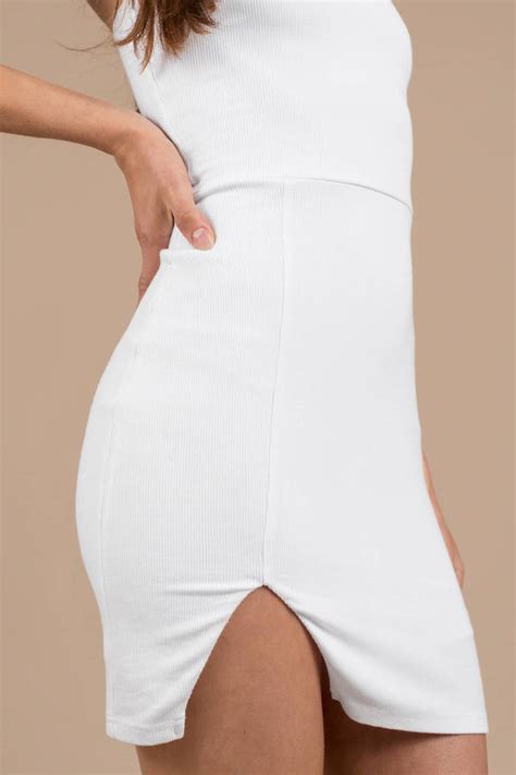 Sexy White Mini Dress Ribbed Bodycon Dress Strapless Dress