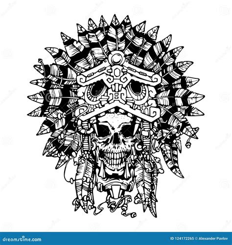 Aztec Warrior Tattoo The Skull In The Mask Of The Jaguar Stock Vector