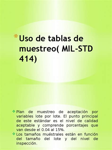 Uso De Tablas De Muestreo Mil Std 414 Pdf Muestreo Estadísticas Desviación Estándar