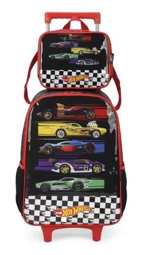 Mochila De Rodinhas E Lancheira Hot Wheels Preto Luxcel Kit