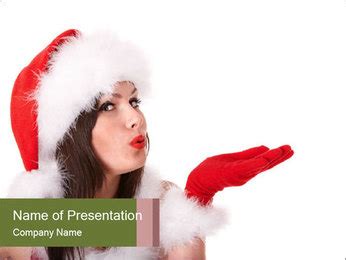 Isolated Christmas Girl Wearing A Santa Hat. PowerPoint Template ...