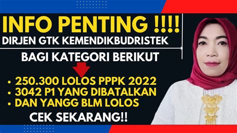 INFO PENTING DIRJEN GTK BAGI 250 300 LOLOS PPPK 2022 3042 P1 YANG