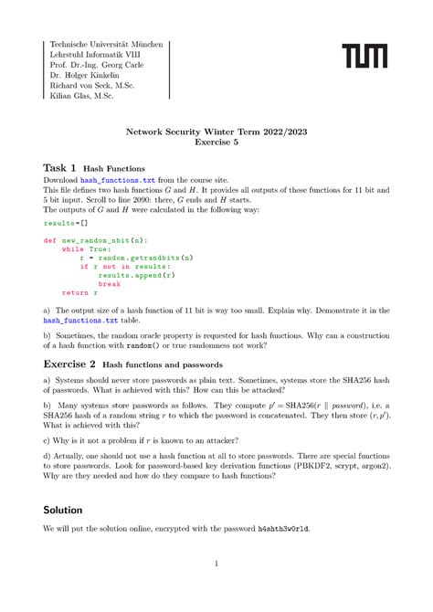 Exercise sheet 05 Technische Universität München Lehrstuhl Informatik