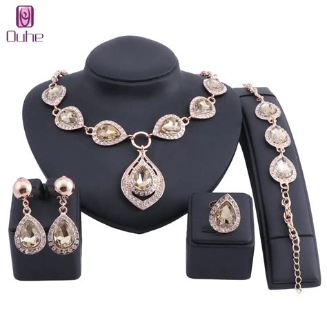 Luxury Austrian Crystals Water Drop Jewelry Sets Earrings Necklace