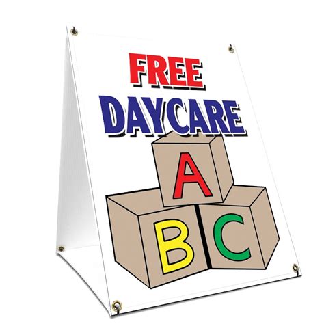 A Frame Sidewalk Free Daycare Sign With Graphics On Each Side 24 X