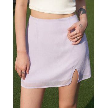 Emmiol Free Shipping Emmiol Lined Detail Split Mini Skirt Purple L