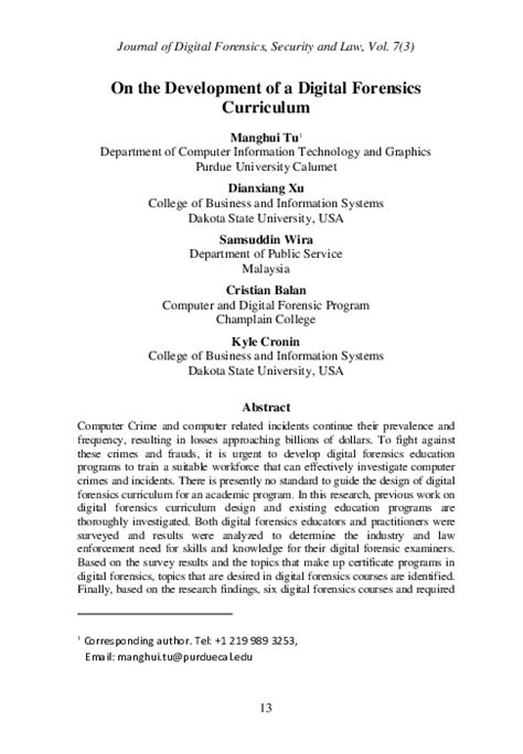 Pdf On The Development Of A Digital Forensics Curriculum