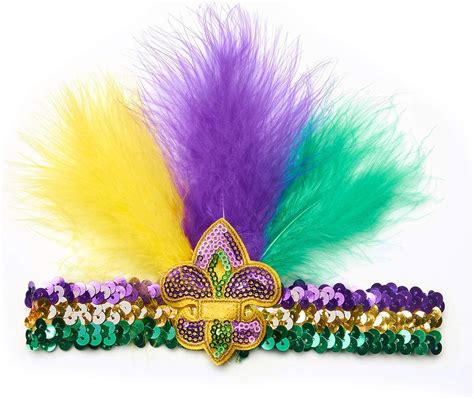 Cumwoen 2 Packs Mardi Gras Feather Headband Elastic Fascinator Glitter