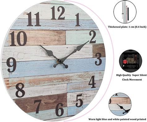 Buy Eruner Round Wall Clock Inch Coastal Worn Blue Wall Clock