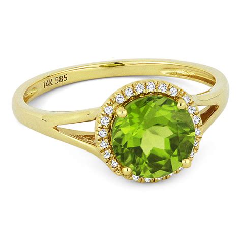 14k Yellow Gold Round Peridot And Diamond Classic Halo Ring ML R1075PRY