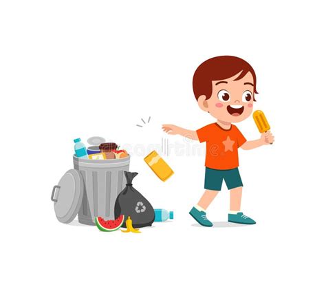 Little Kid With Bad Behavior Do Littering Stock Vector Illustration