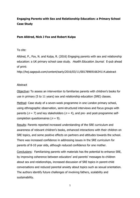 Pdf Engaging Parents With Sex And Relationship Education A Uk