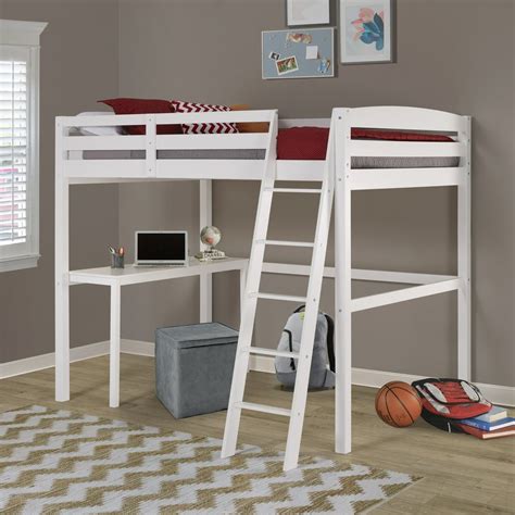 Concord Full Size High Loft Bed With Desk White Finish