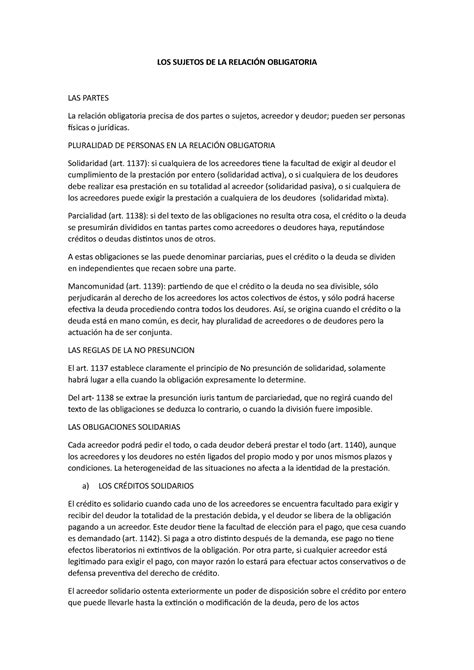 Bloque 1 Tema 2 Apuntes LOS SUJETOS DE LA RELACIÓN OBLIGATORIA LAS