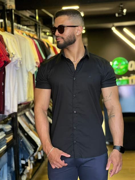 CAMISA SOCIAL ALL BLACK MANGA CURTA PRETA