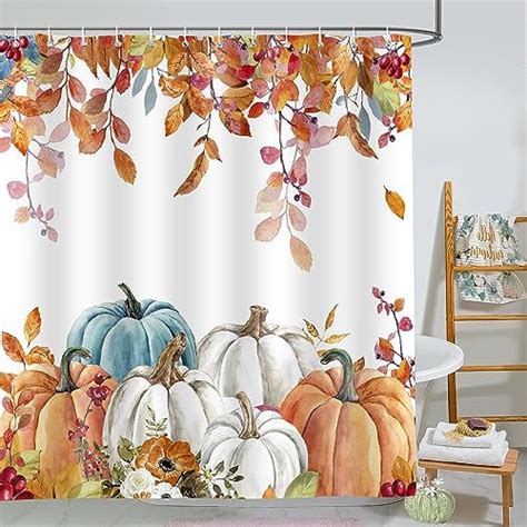 Amazon Fall Pumpkin Shower Curtain Autumn Maple Leaves Bathroom