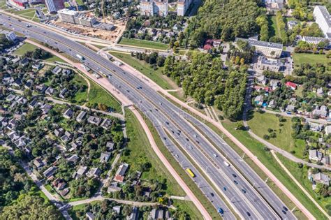 Aerial View of City Residential Area. Car Traffic on Road Stock Image - Image of buildings ...