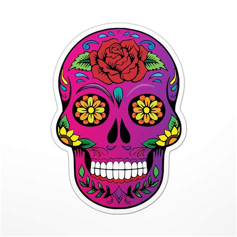 Sugar Skull Sticker Cute Colorful Day Of The Dead Etsy