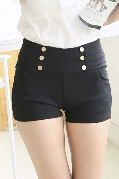 Womens Fashion Sexy Stretchy Sailor Silver Buttons High Waist Casual Shorts Pant