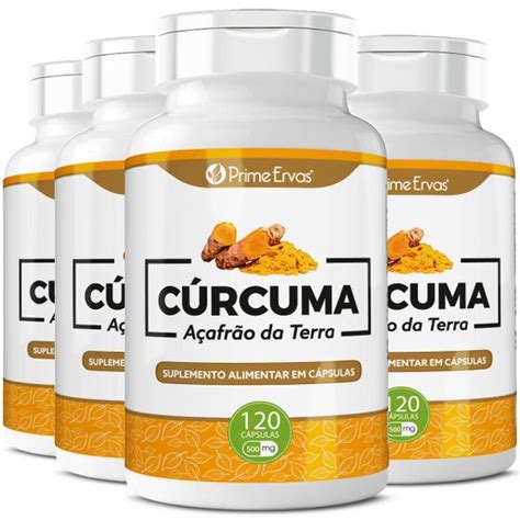 4 Potes Cúrcuma Longa Açafrão Da Terra 120 Cápsulas De 500mg Prime Ervas Cúrcuma Em