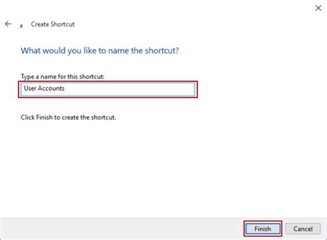 Create User Accounts Shortcut On Windows 10