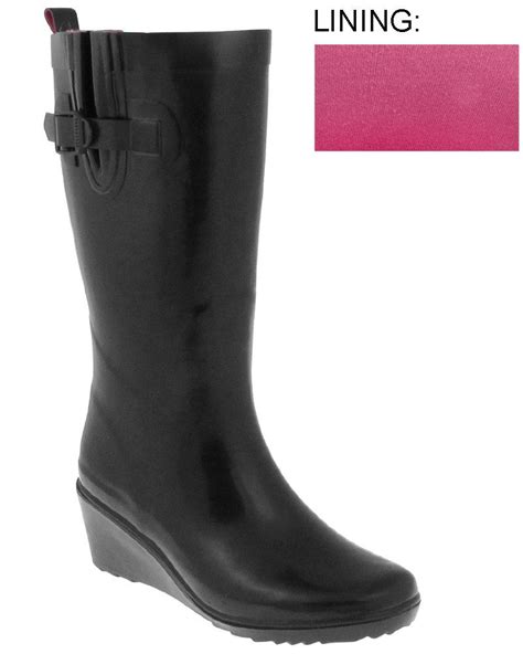 Capelli New York Buckle Gusset And Back Pull Loop Ladies Wedge Rain Boot Boots Womens Wedges