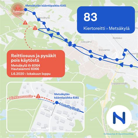 Metsäkylässä kulkeva bussilinja 83 siirtyy pitkäaikaisesti ...