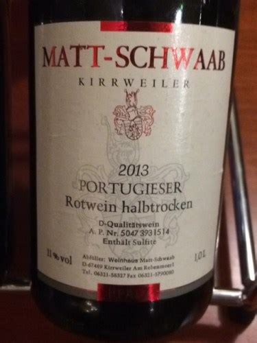 Matt Schwaab Portugieser Halbtrocken Vivino US