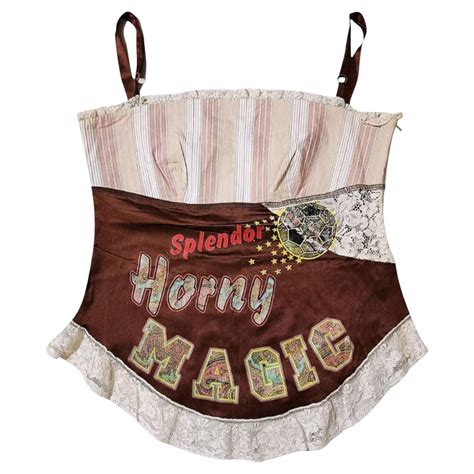 D G Dolce And Gabbana Horny Magic Satin Vintage Medium Text Top Corset Bustier For Sale At 1stDibs