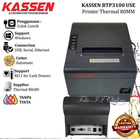 Jual KASSEN BT P3100 PRINTER THERMAL 80MM AUTO CUTTER BTP3100 BTP 3100