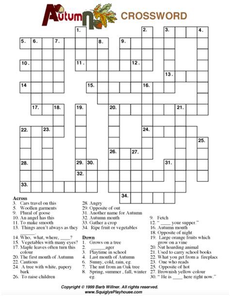 Autumn Crossword Puzzle The Word