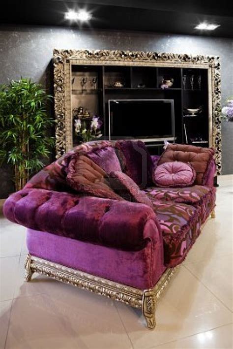 Beautiful purple sofa in a modern apartment | Purple sofa, Leather sofa ...