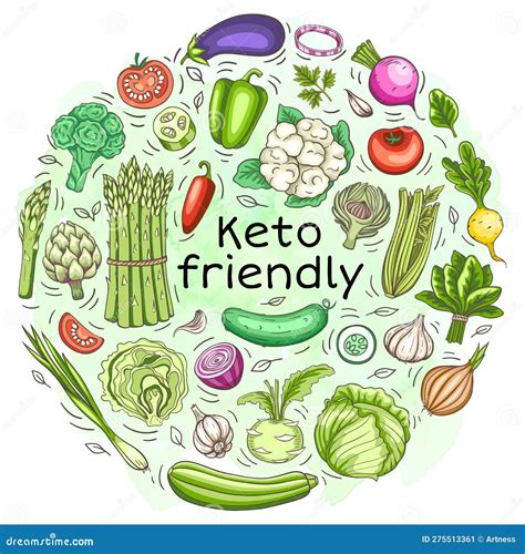 Keto Friendly Vegetable Products for the Keto Diet Stock Vector