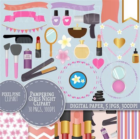 Pampering Clipart Set 30 Pngs 5 Girls Night Digital Paper Commercial