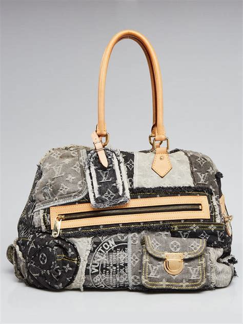 louis vuitton limited edition grey denim monogram denim patchwork bowly