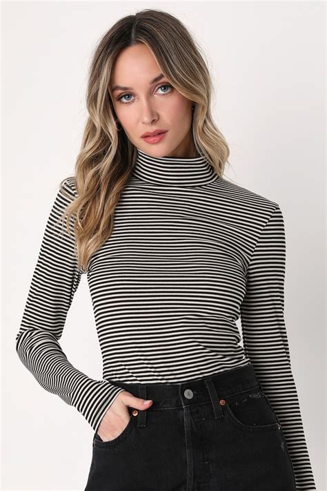 Black And White Striped Top Turtleneck Top Long Sleeve Top Lulus