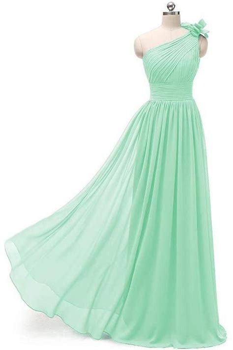 Mint Green One Shoulder A Line Chiffon Bridesmaids Dresses Bridesmaid