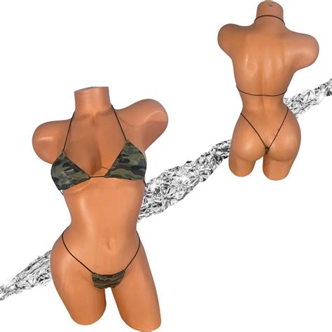 Micro Thong String Bikini Barely There Army Green Camouflage Wet Look