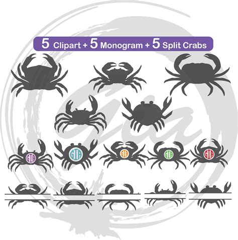 Crabs Svg Clipart Crab Monogram Frames Split Crabs Svg Etsy