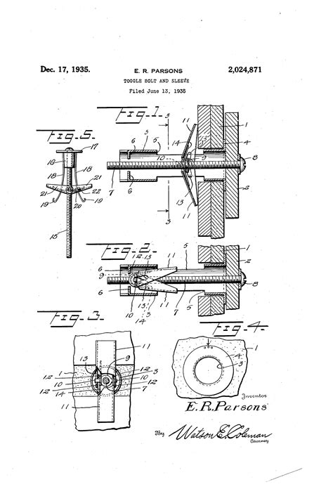 Patent Us Toggle Bolt And Sleeve Google Patents