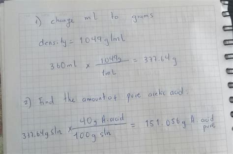 Mass Of Acetic Acid