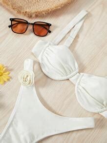 Bikinx Women S Solid Color Underwire Bikini Three Dimensional Flower Sexy Split Bikini For Beach