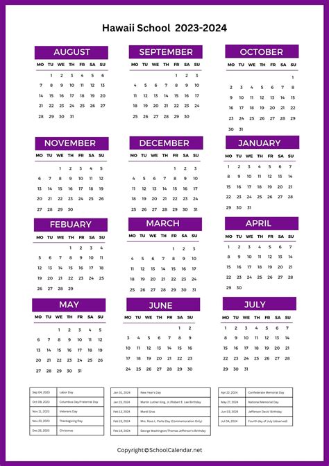 Hawaii School Calendar 2023-2024 [County School District]