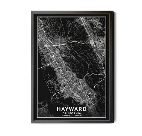 Hayward California Map, Black and White, Inverted, Coordinates, Map of ...