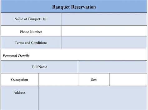 Banquet Reservation Fillable PDF Form Editable PDF Forms